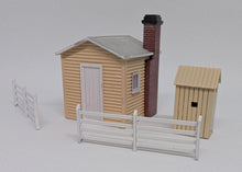 Load image into Gallery viewer, Victorian Gate Keepers hut with dunny and fence Ho scale kit.