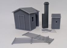 Load image into Gallery viewer, Victorian Gate Keepers hut with dunny and fence Ho scale kit.
